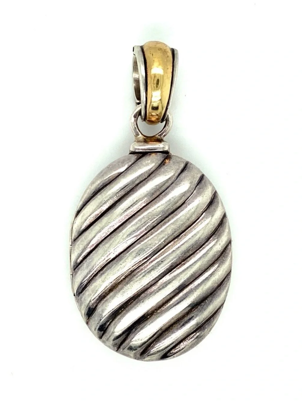 David Yurman 925 Sterling Silver & 18k Gold Sculpted Cable Oval Locket Pendant